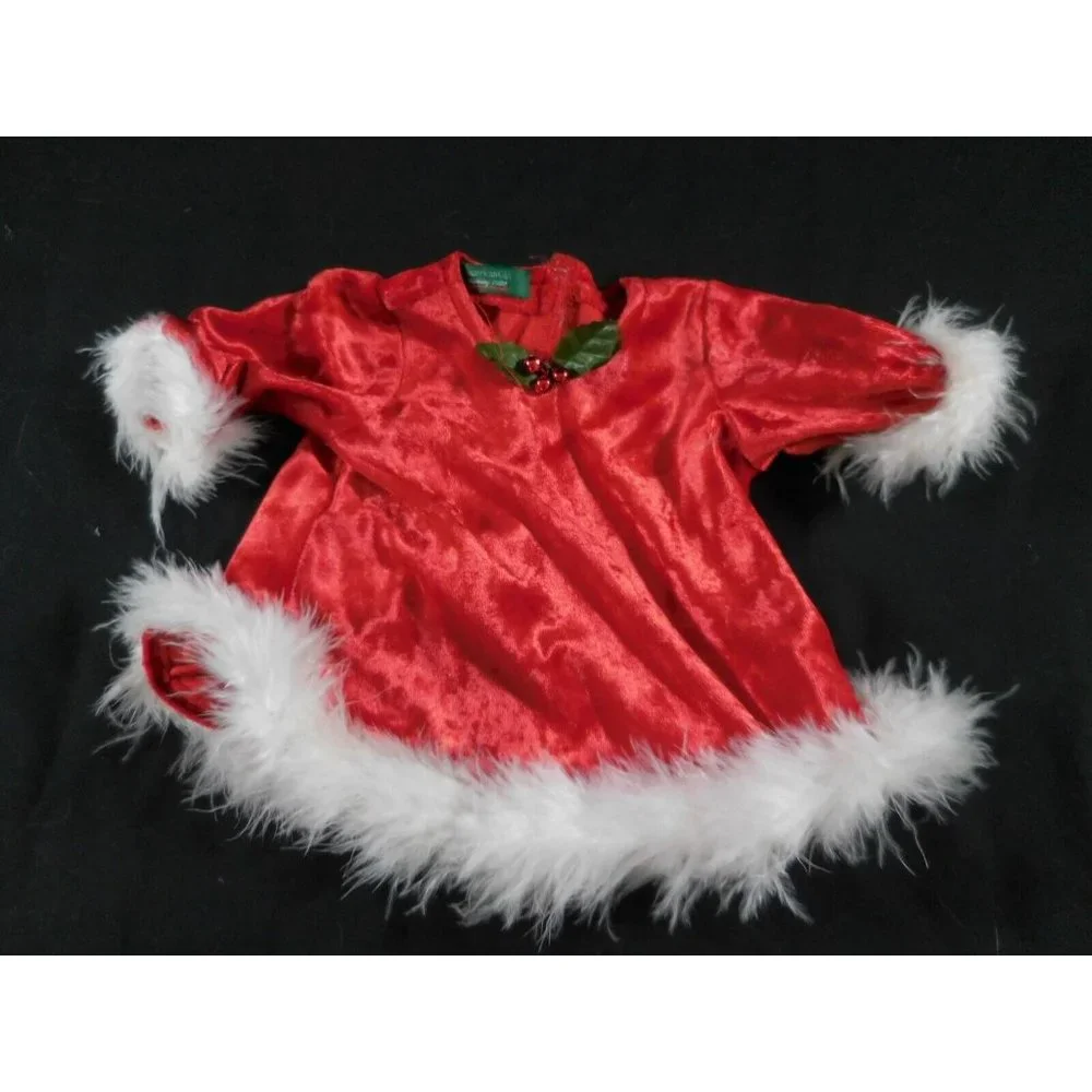 American Girl Bitty Baby red Dress White‎ flux fur trim Christmas Holiday 2000
